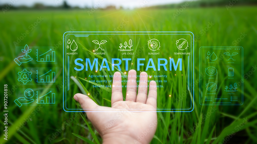Poster smart farm screen. the screen is filled with icons and graphics that represent different aspects of 