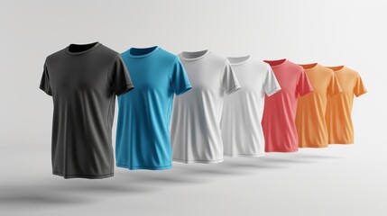 A row of shirts with different colors and designs