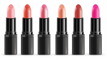 Obraz premium A row of six black lipsticks with different colors