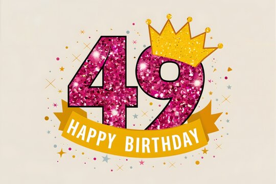 Vibrant 49th Birthday Celebration Graphic with Sparkling Pink Numbers and Golden Crown
