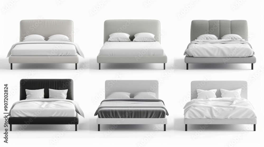 Poster a row of six different beds, each with a different color and design
