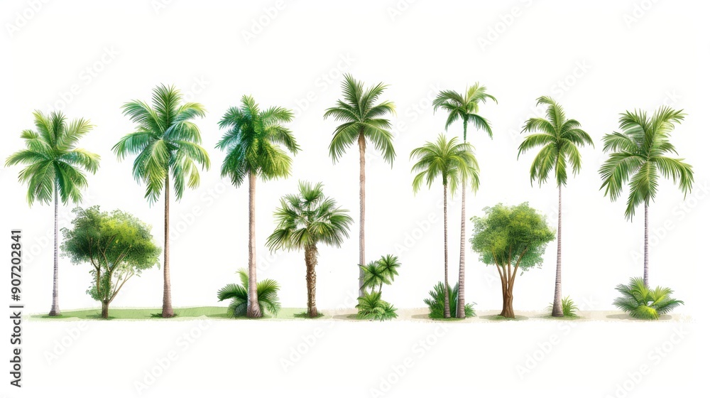 Poster a row of palm trees are shown in various sizes and positions