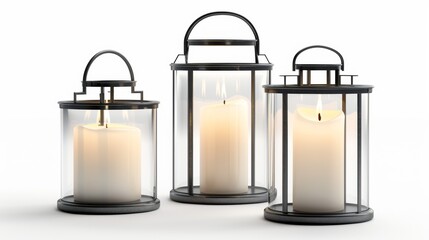 Three candles in glass holders are lit, creating a warm and cozy atmosphere