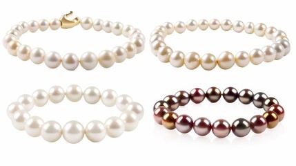 Obraz premium Four different colored pearl necklaces are shown in a row