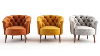 Fototapeta premium Three chairs are shown in a row, each with a different color
