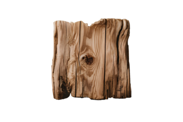 Rough wooden plank cut out brown wood desk board panel isolated white transparent old hardwood texture