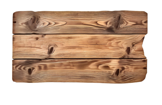 Rough wooden plank cut out brown wood desk board panel isolated white transparent old hardwood 