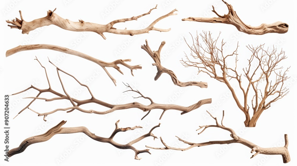 Poster a collection of tree branches and twigs are shown in various sizes and shapes