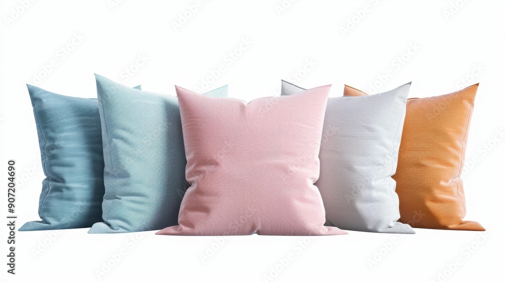 Poster a row of pillows with different colors and textures
