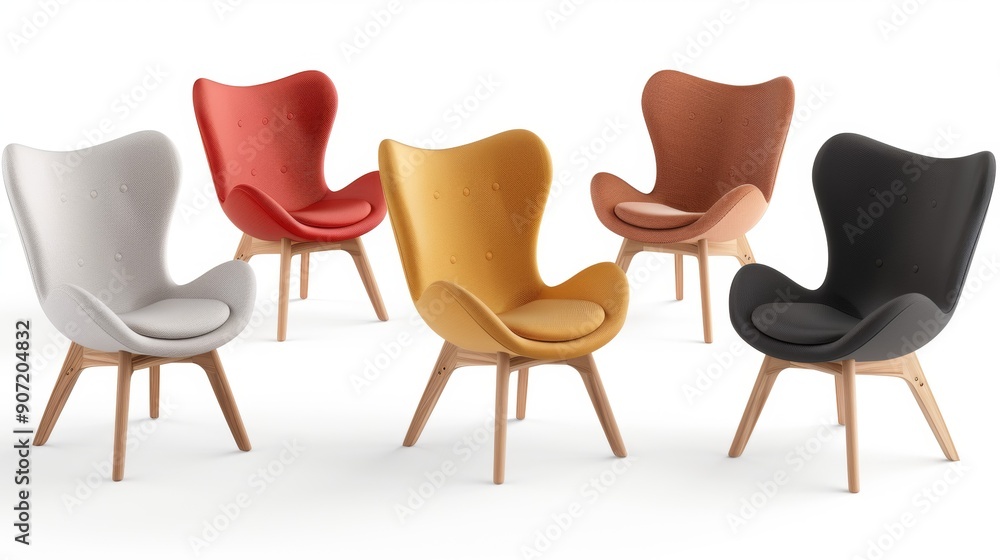 Poster a row of five chairs, each with a different color