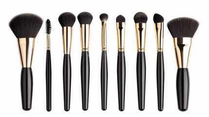 A set of makeup brushes with gold handles