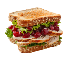 Turkey and cranberry sandwich on transparent background