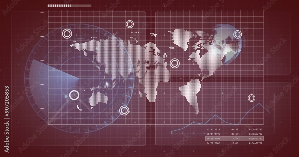 Poster World map with data points and graphs, global financial analysis image