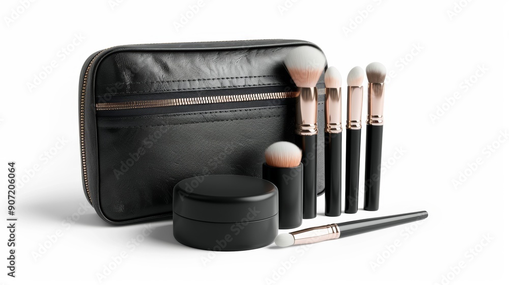 Wall mural a black makeup bag with a black container inside