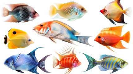 Fototapeta premium A collection of colorful fish with different shapes and sizes