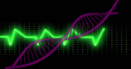 DNA strand and grid lines, scientific data processing image