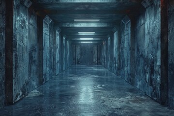 Futuristic Bunker Aesthetic: A Modern Clean Sci-Fi Cement Underground Studio with Grunge Textures, Emblematic of Dark Sci-Fi Futurism in a 3D Rendered Space