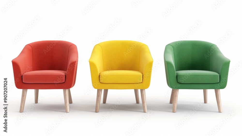 Poster three chairs are shown in a row, each with a different color