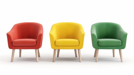 Obraz premium Three chairs are shown in a row, each with a different color