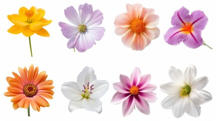 A collection of flowers in various colors, including orange, white, pink