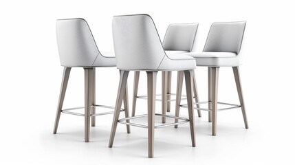 Obraz premium Four white chairs with wooden legs and backs
