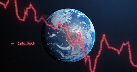 Image of digital data processing over globe on dark background