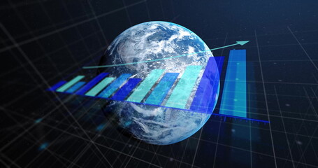 Image of financial data processing over globe