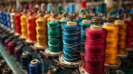 Rows of fabric textile production industrial threads