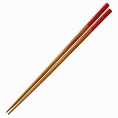 A pair of traditional wooden chopsticks with red tips, symbolizing Asian cuisine and dining culture.