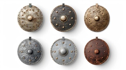 The six shields are all different colors and sizes