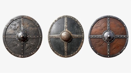 Naklejka premium Three shields are shown, each with a different color and design