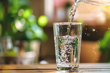 A person pours water from one container to another