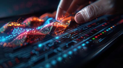 Genetic mapping with DNA sequences displayed on a holographic screen, capturing the forefront of biotechnology, Futuristic, Cool tones, Digital art