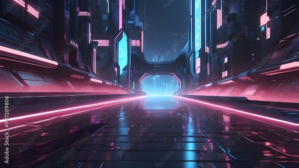 Poster cyberpunk-inspired background material with futuristic technology with a light and line effect