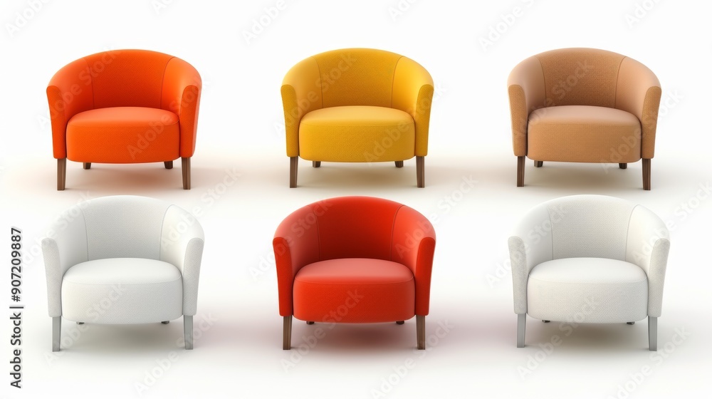 Poster a row of six chairs, each with a different color and pattern