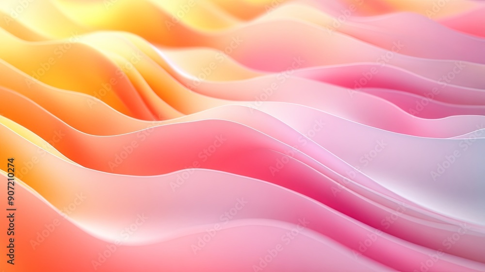 Poster minimalistic digital background with flowing lines and soft pastel gradients in pink and yellow abst