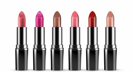 Obraz premium A row of six lipsticks with different colors and shades