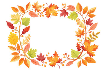Autumn Leaves Wreath with Berries on White Background