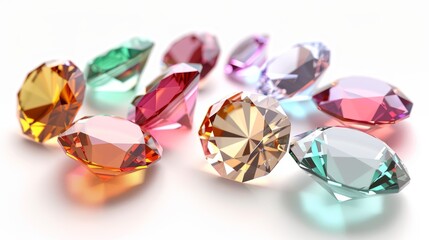 A collection of colorful diamonds are arranged in a row
