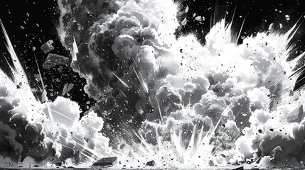 black and white bomb explosion comic style dramatic  ilustration