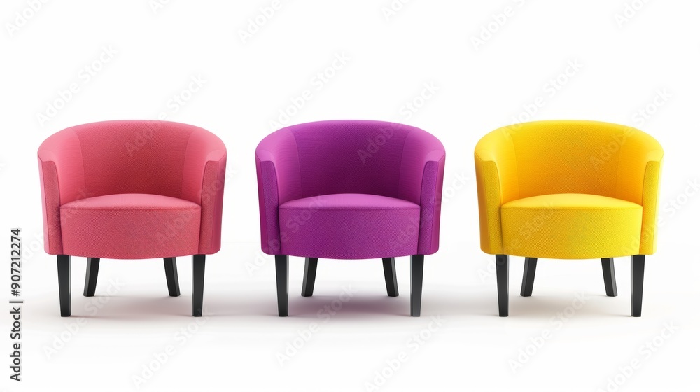 Poster three chairs are shown in a row, each with a different color
