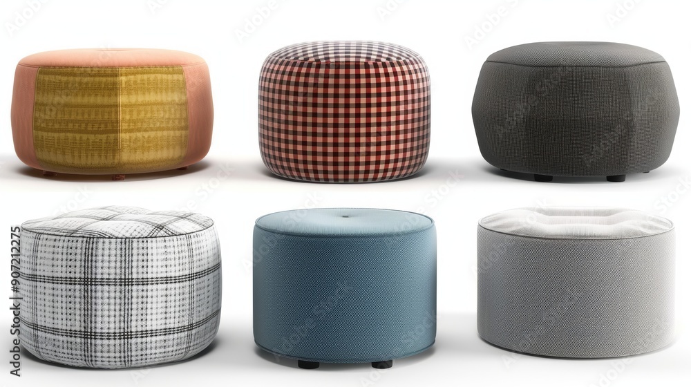 Poster a collection of round pillows with different patterns and colors