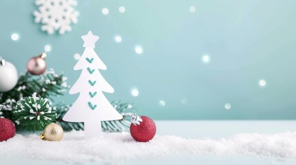 A white tree with a red ball on top of it