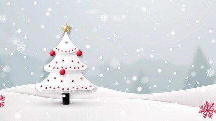 Obraz premium A white Christmas tree with red balls on it is standing in the snow