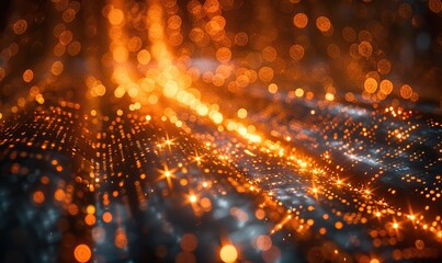 Golden light beams burst forward in a dark space, symbolizing the swift flow of data transfers and advanced digital communication technologies.