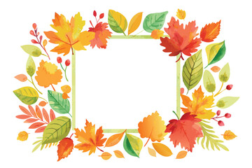 Watercolor Autumn Leaf Frame with Blank Space