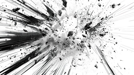 crashed black and white boom effect comic style ilustration