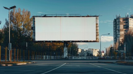 Obraz premium A blank billboard stands on the side of a road, waiting for its next advertisement