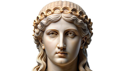 Face statue of Hera goddess of marriage and marital in Greek mythology on transparent background