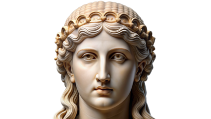 Face statue of Hera goddess of marriage and marital in Greek mythology on transparent background